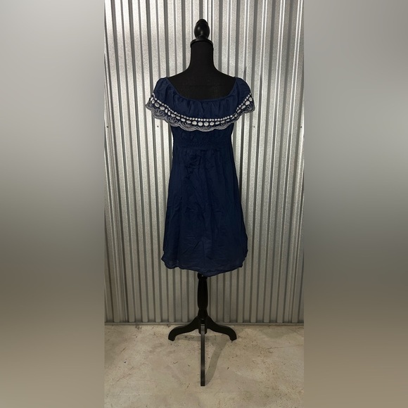 Women’s Calypso St. Barth Target Blue Off Shoulder Midi Cotton Dress Size Small - Picture 2 of 4